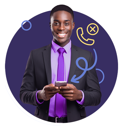 anonymous call rejection being used by business man in a suit