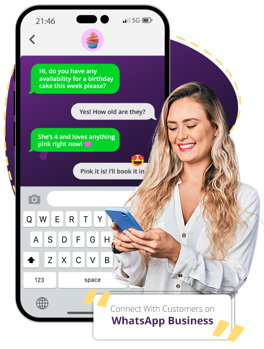 Woman Using Her Tamar Virtual Number To Run Whatsapp Business On Her Phone