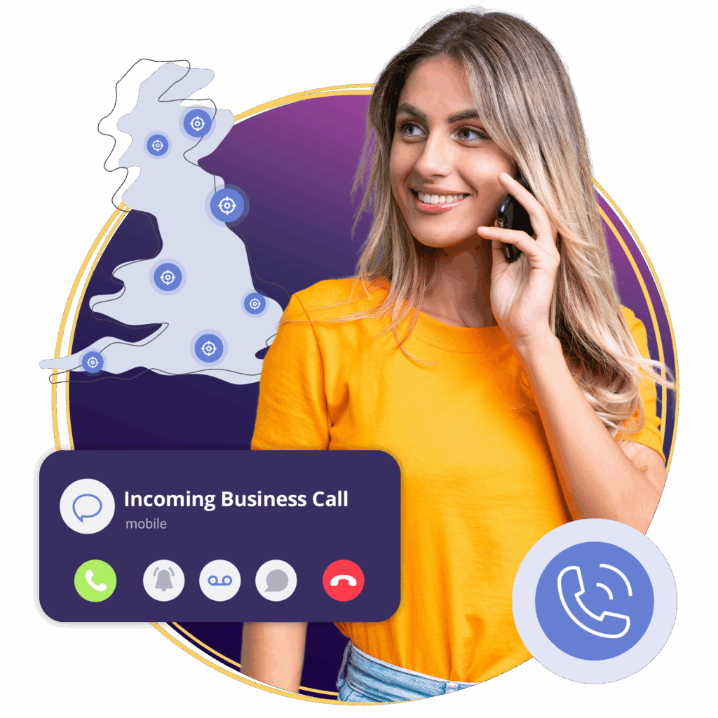 Business Woman Getting a call from her virtual landline numbers
