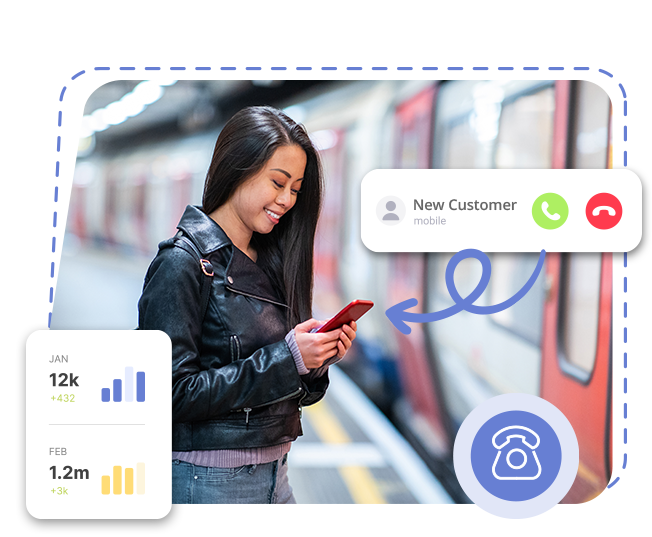WOman on the tube using a tamar virtual phone