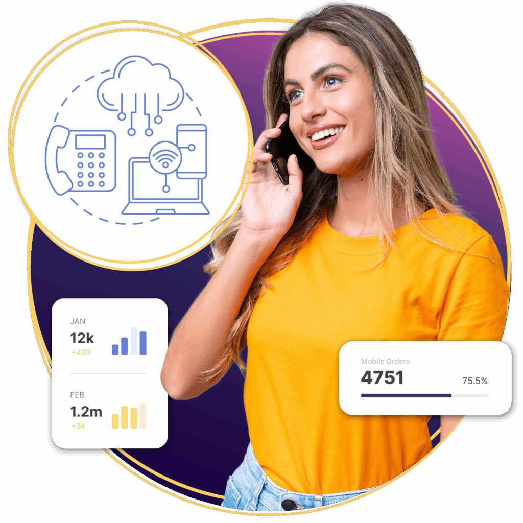 Business Woman Using A Complete Tamar Voip phone system