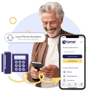 Business Man Using Phone System With Local Area Numbers