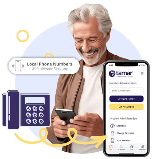 Business Man Using Phone System With Local Area Numbers