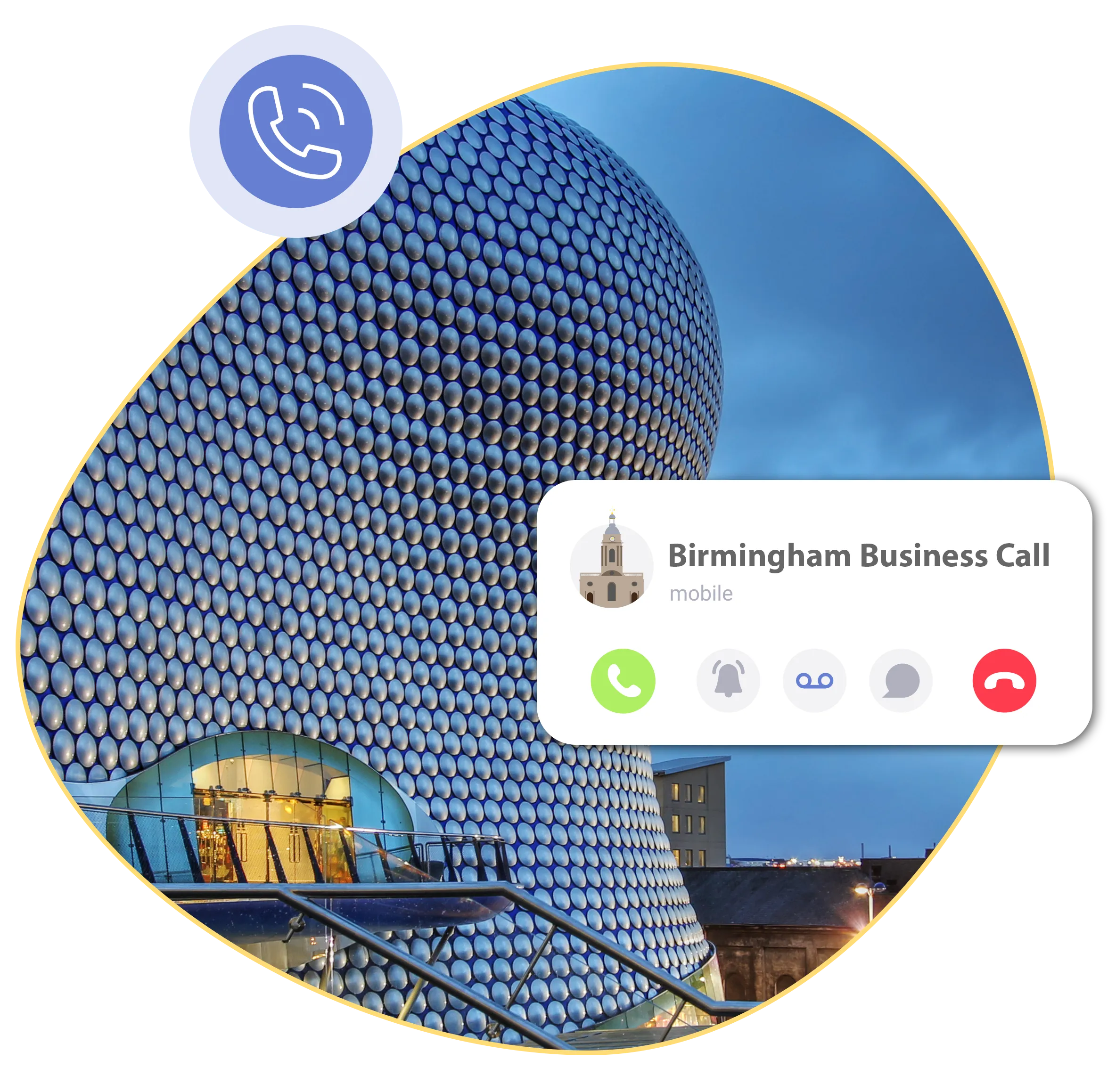 Birmingham Bullring with incoming 0121 number call