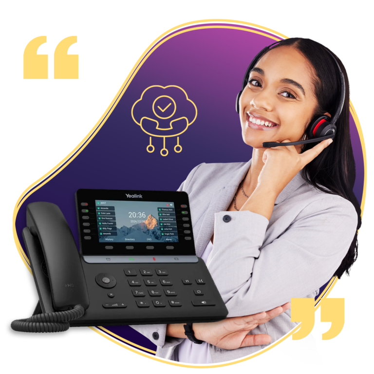 Woman on a call showing 0300 numbers on the Tamar Telecom Phone System